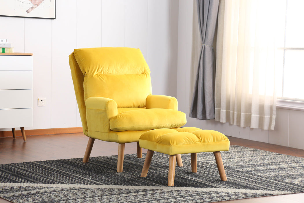 - Accent Click Clack Chair With Ottoman, Yellow With Oak Finish Legs