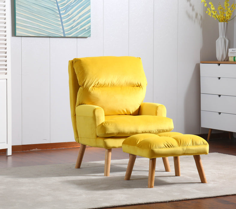 - Accent Click Clack Chair With Ottoman, Yellow With Oak Finish Legs