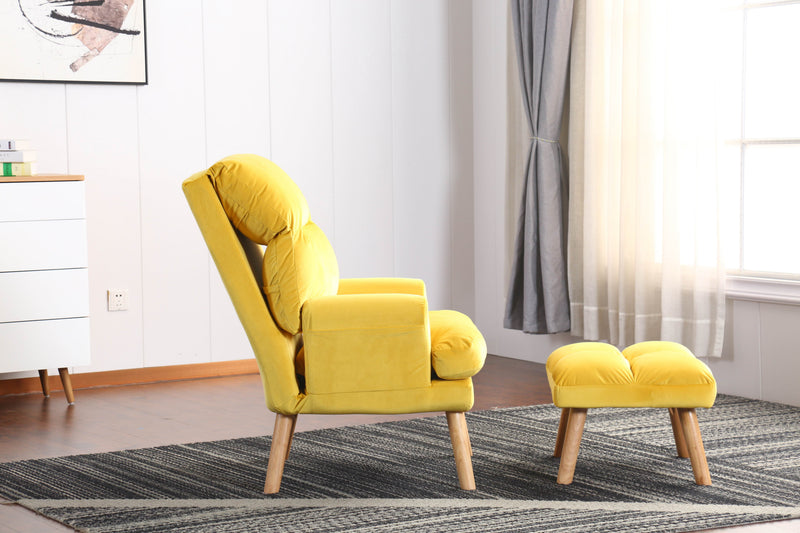 - Accent Click Clack Chair With Ottoman, Yellow With Oak Finish Legs