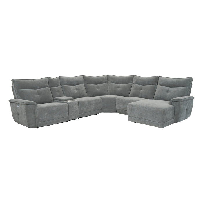 Tesoro - (6)6-Piece Modular Power Reclining Sectional with Power Headrests, Right Chaise and USB Ports