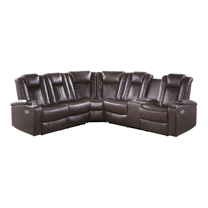 Caelan - (3)3-Piece Power Reclining Sectional with Drop-Down Cup Holders, Reading Lights, Console, Storage Arms with Cup holders