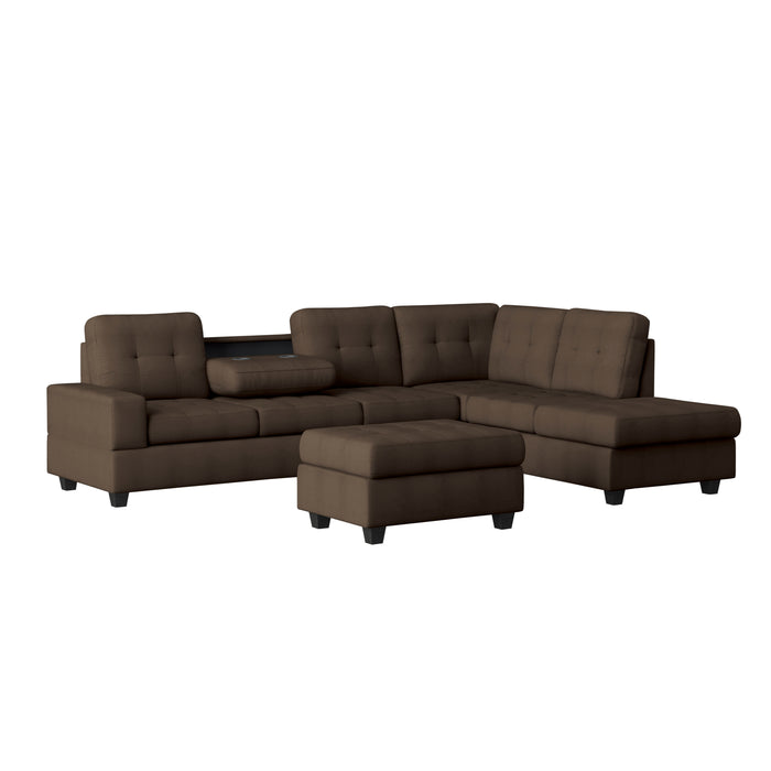 Maston - (3)3-Piece Reversible Sectional with Drop-Down Cup Holders and Storage Ottoman