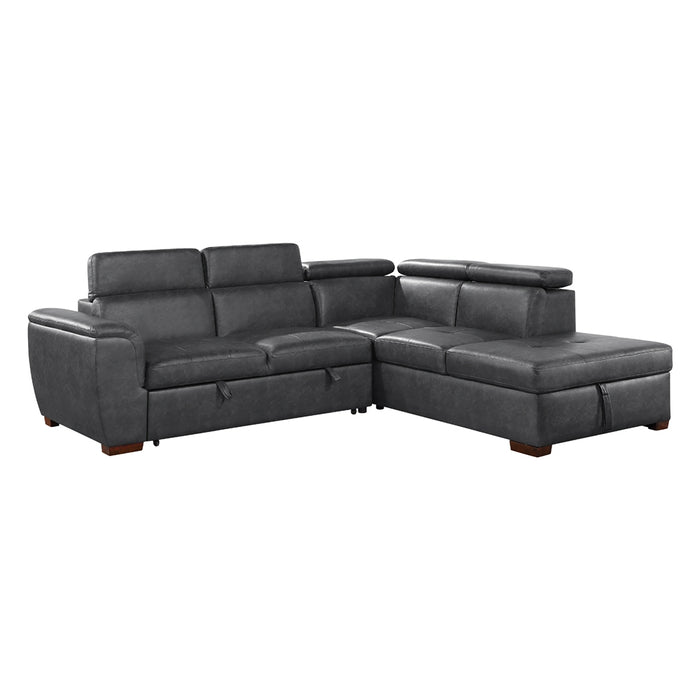 Barre - (2)2-Piece Sectional with Pull-out Bed and Right Chaise with Hidden Storage, Adjustable Headrests