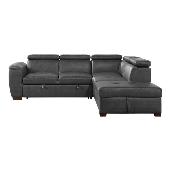 Barre - (2)2-Piece Sectional with Pull-out Bed and Right Chaise with Hidden Storage, Adjustable Headrests