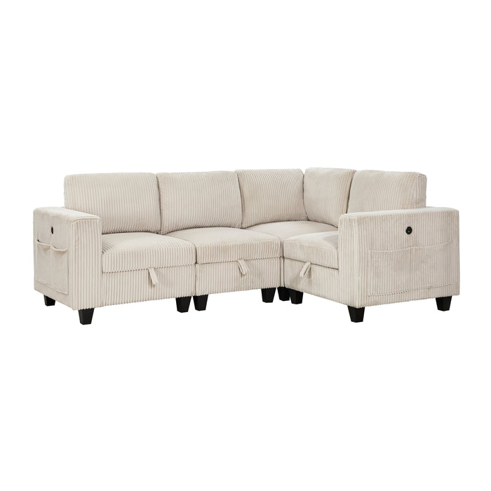 Walterboro - (4)4-Piece Sectional with Storage, Storage Pouches and Charging Ports