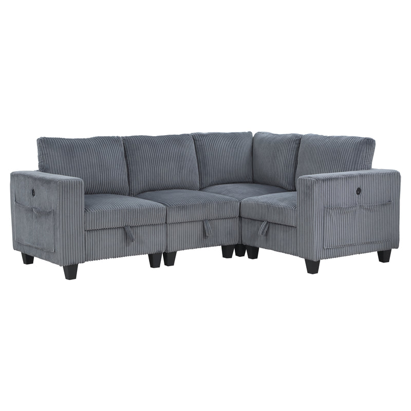 Walterboro - (4)4-Piece Sectional with Storage, Storage Pouches and Charging Ports