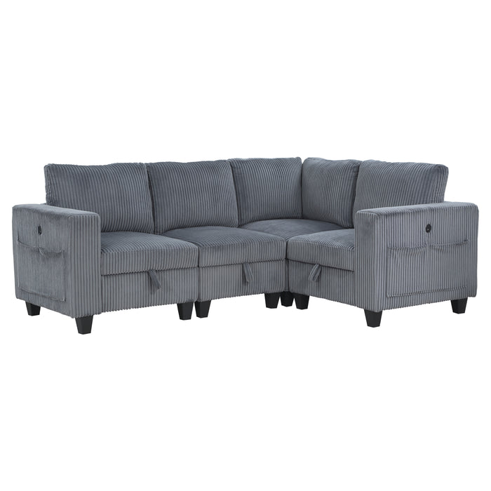 Walterboro - (4)4-Piece Sectional with Storage, Storage Pouches and Charging Ports
