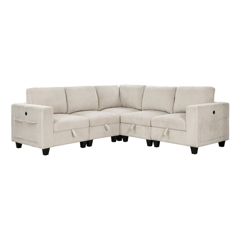 Walterboro - (5)5-Piece Sectional with Storage, Storage Pouches and Charging Ports