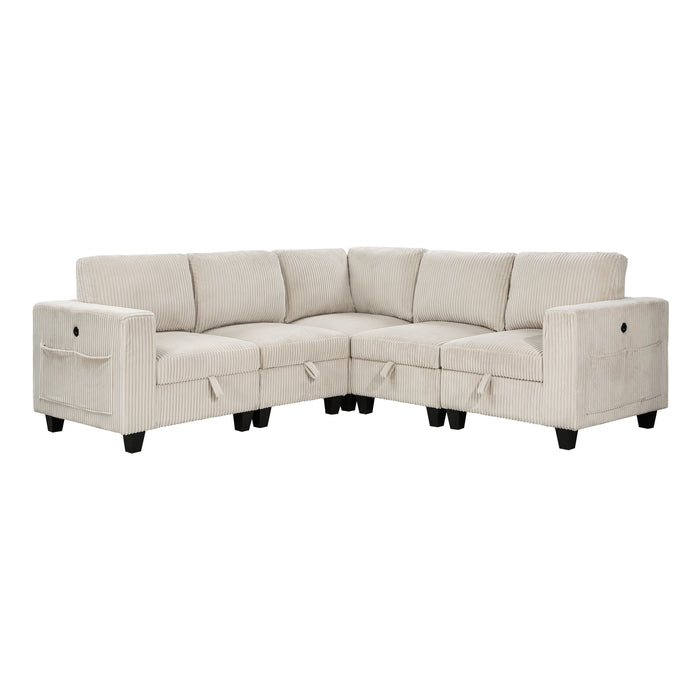 Walterboro - (5)5-Piece Sectional with Storage, Storage Pouches and Charging Ports
