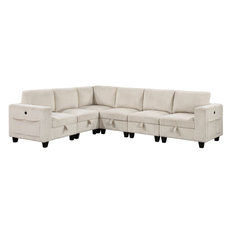 Walterboro - (6)6-Piece Sectional with Storage, Storage Pouches and Charging Ports