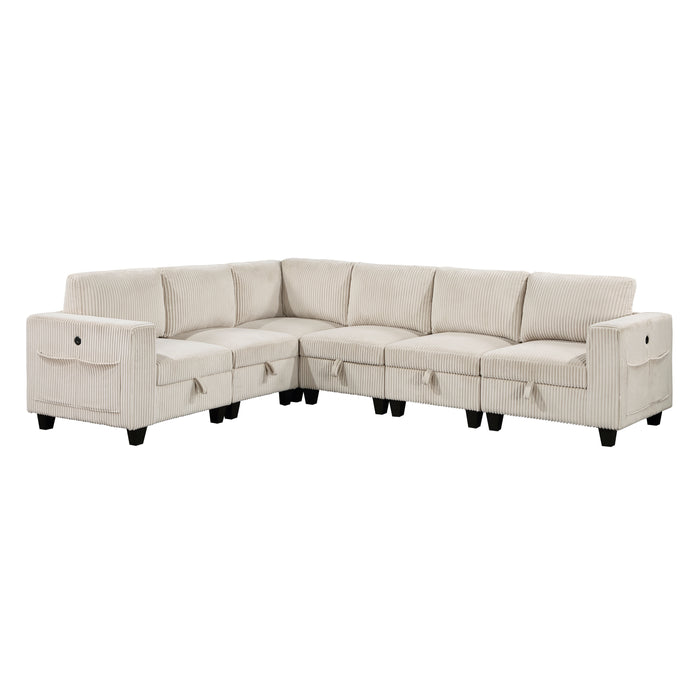 Walterboro - (6)6-Piece Sectional with Storage, Storage Pouches and Charging Ports