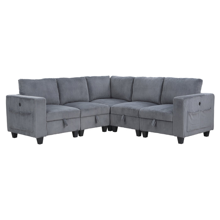 Walterboro - (5)5-Piece Sectional with Storage, Storage Pouches and Charging Ports