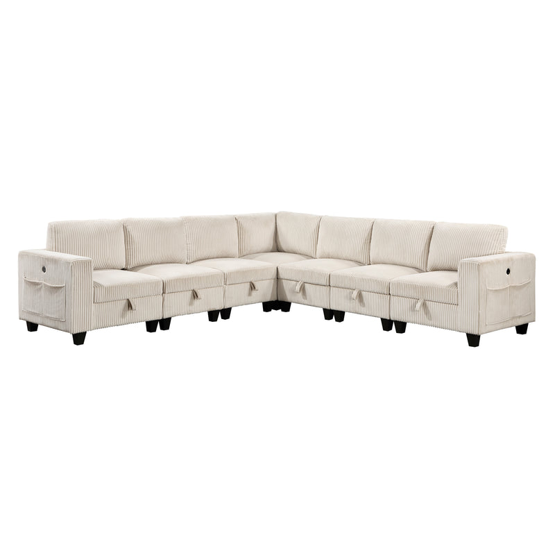 Walterboro - (7)7-Piece Sectional with Storage, Storage Pouches and Charging Ports