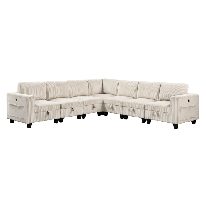Walterboro - (7)7-Piece Sectional with Storage, Storage Pouches and Charging Ports