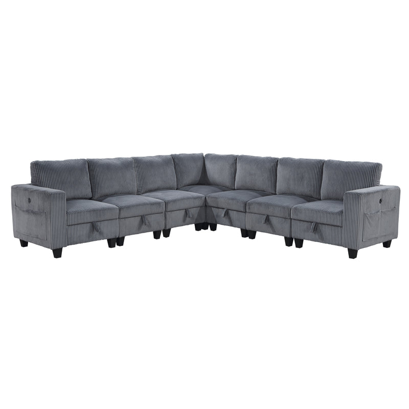 Walterboro - (7)7-Piece Sectional with Storage, Storage Pouches and Charging Ports