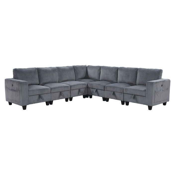 Walterboro - (7)7-Piece Sectional with Storage, Storage Pouches and Charging Ports
