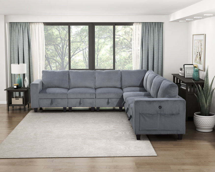 Walterboro - (7)7-Piece Sectional with Storage, Storage Pouches and Charging Ports
