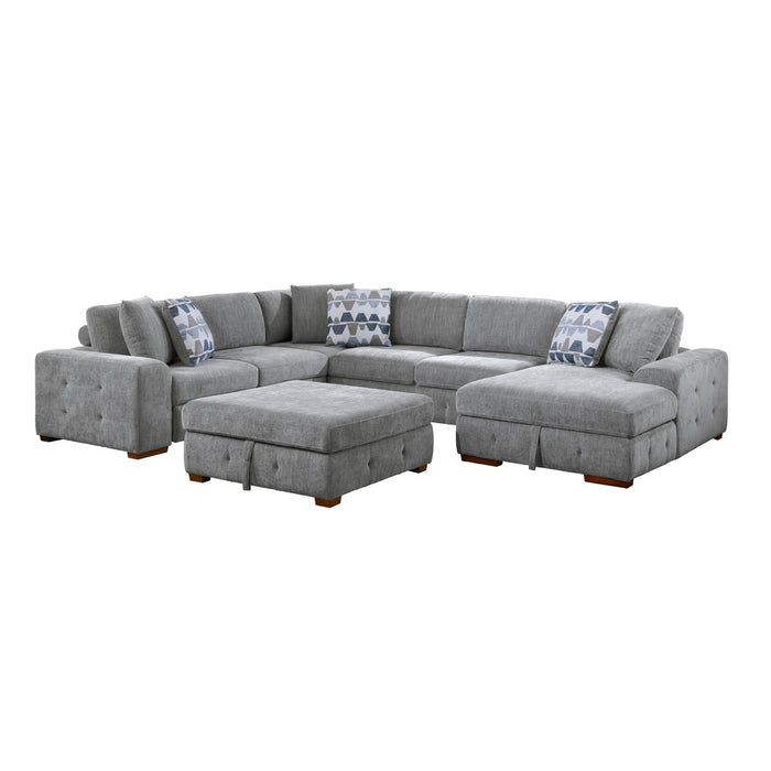 Raife - (5)5-Piece Sectional with Right Chaise and Storage Ottoman