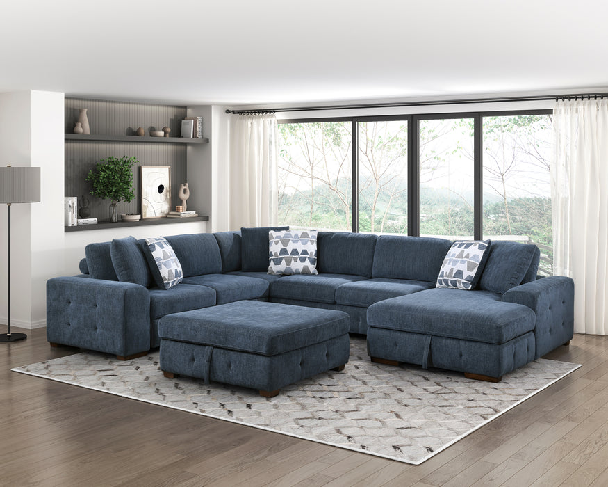 Raife - (5)5-Piece Sectional with Right Chaise and Storage Ottoman