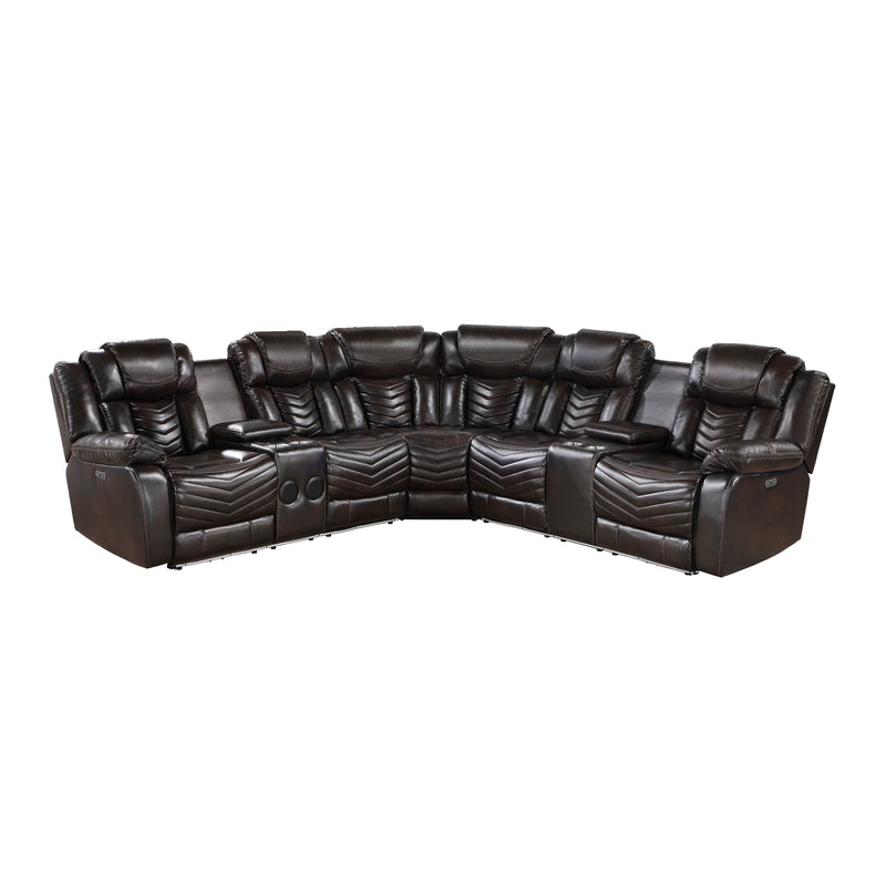 Ramone - (3)3-Piece Power Reclining Sectional with Consoles, Speakers, Subwoofer and LED Lighting