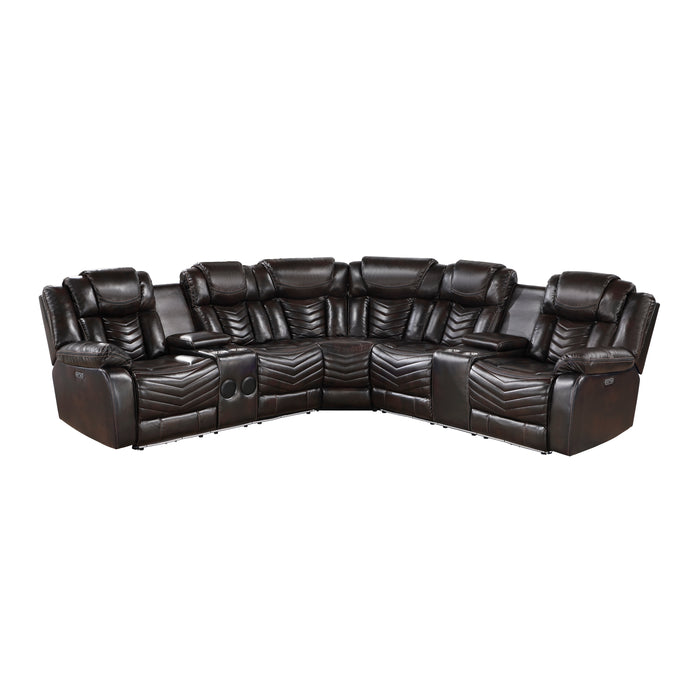 Ramone - (3)3-Piece Power Reclining Sectional with Consoles, Speakers, Subwoofer and LED Lighting