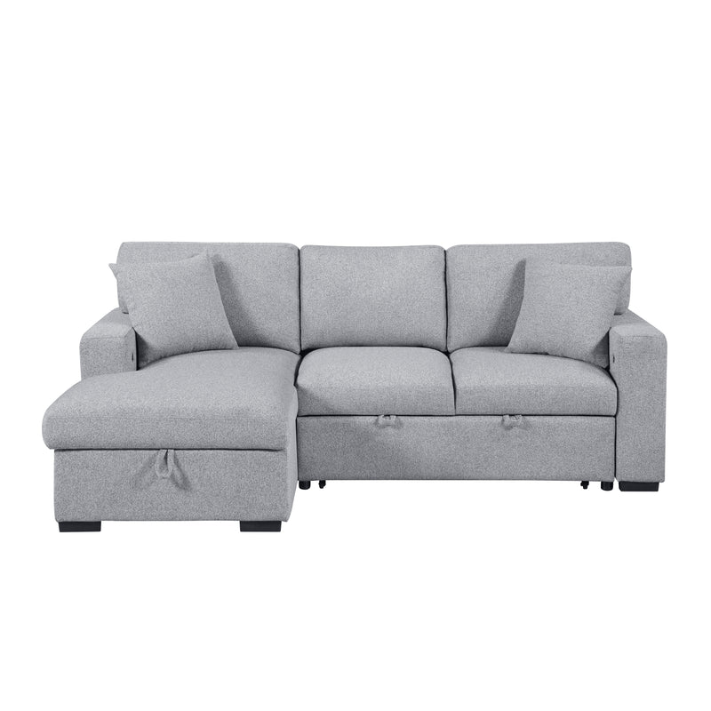 Pompano - (2)Sectional with Left Chaise, Pull-out Bed, Hidden Storages and Shelves, Charging Ports