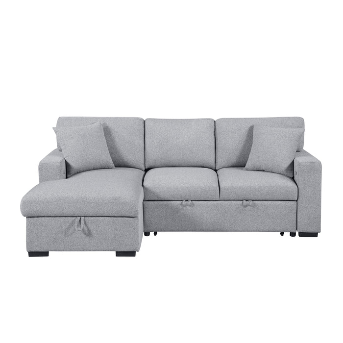 Pompano - (2)Sectional with Left Chaise, Pull-out Bed, Hidden Storages and Shelves, Charging Ports