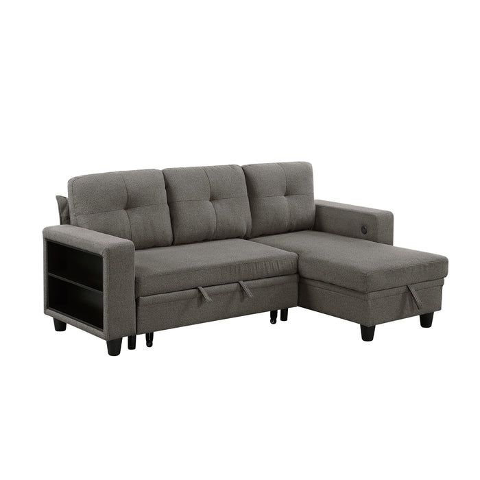 Robinson - (3)Sectional with Reversible Chaise, Pull-out Bed, Shelves and Charging Ports