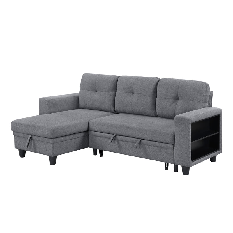 Robinson - (3)Sectional with Reversible Chaise, Pull-out Bed, Shelves and Charging Ports