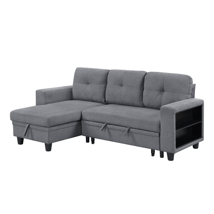 Robinson - (3)Sectional with Reversible Chaise, Pull-out Bed, Shelves and Charging Ports