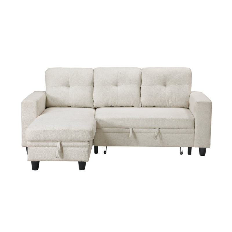 Robinson - (3)Sectional with Reversible Chaise, Pull-out Bed, Shelves and Charging Ports