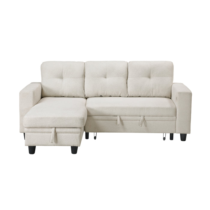 Robinson - (3)Sectional with Reversible Chaise, Pull-out Bed, Shelves and Charging Ports