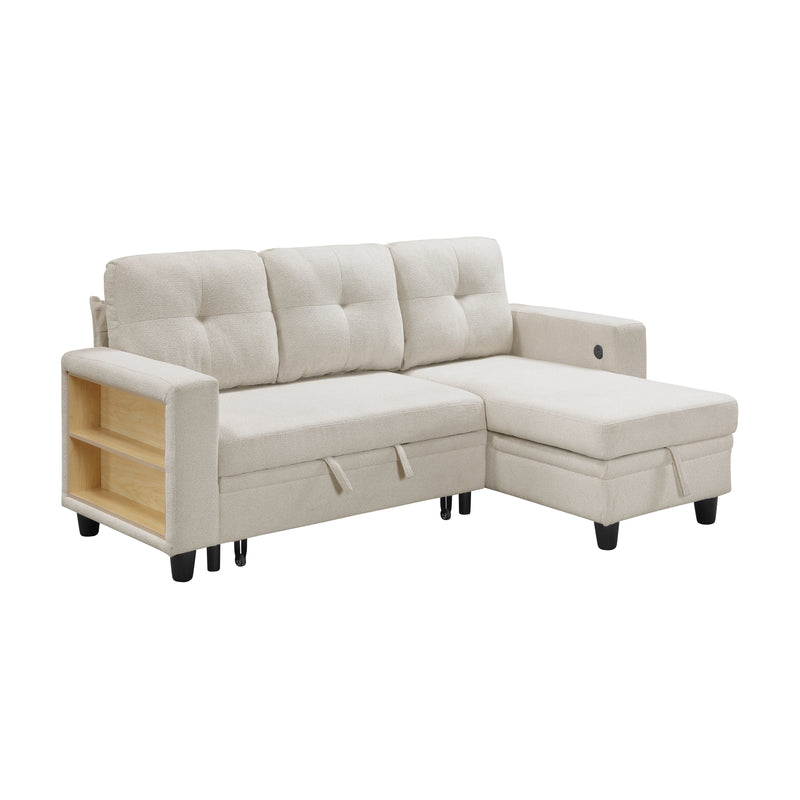Robinson - (3)Sectional with Reversible Chaise, Pull-out Bed, Shelves and Charging Ports
