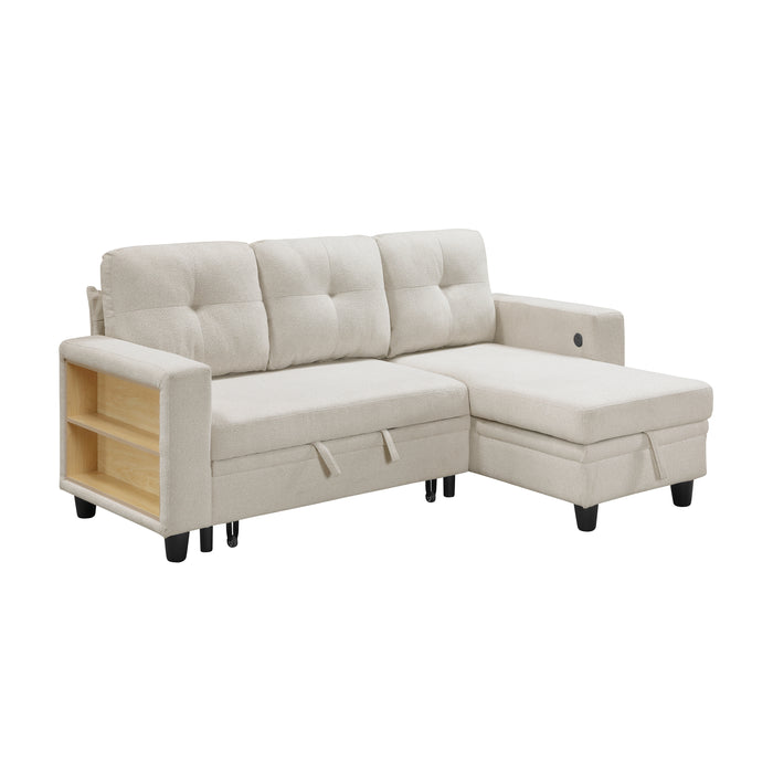 Robinson - (3)Sectional with Reversible Chaise, Pull-out Bed, Shelves and Charging Ports