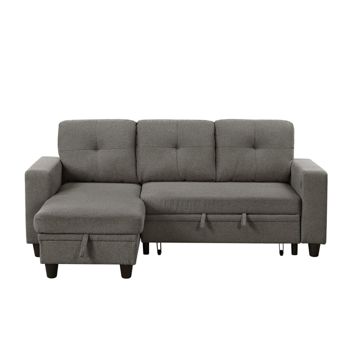 Robinson - (3)Sectional with Reversible Chaise, Pull-out Bed, Shelves and Charging Ports