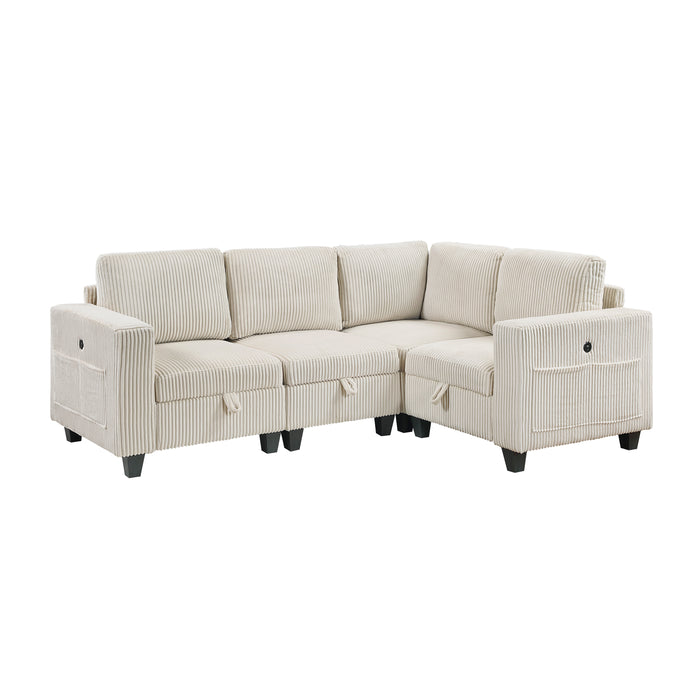 Walterboro - (4)4-Piece Sectional with Storage, Storage Pouches and Charging Ports
