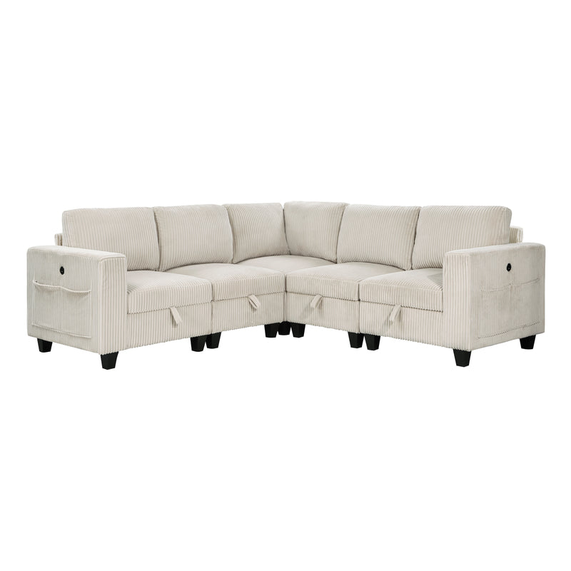 Walterboro - (5)5-Piece Sectional with Storage, Storage Pouches and Charging Ports
