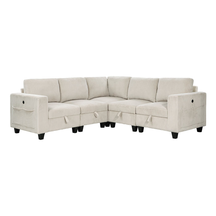 Walterboro - (5)5-Piece Sectional with Storage, Storage Pouches and Charging Ports