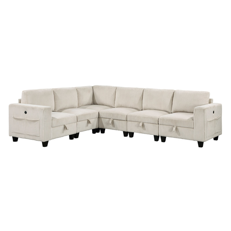 Walterboro - (6)6-Piece Sectional with Storage, Storage Pouches and Charging Ports