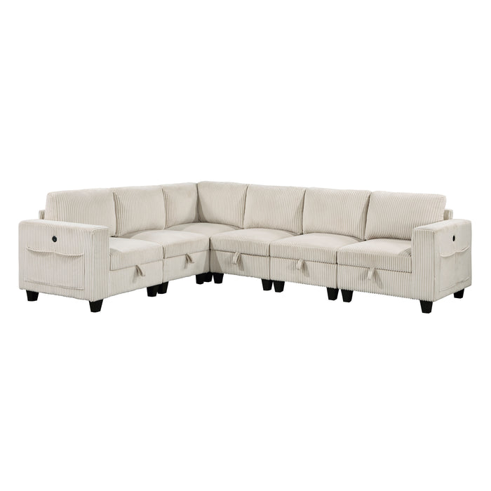 Walterboro - (6)6-Piece Sectional with Storage, Storage Pouches and Charging Ports