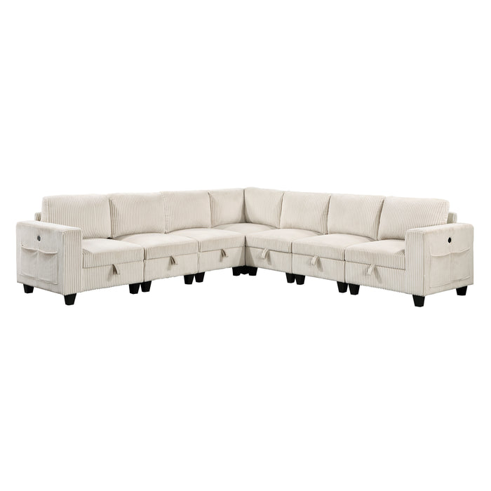 Walterboro - (7)7-Piece Sectional with Storage, Storage Pouches and Charging Ports
