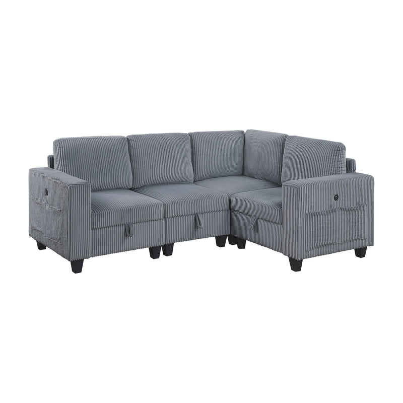 Walterboro - (4)4-Piece Sectional with Storage, Storage Pouches and Charging Ports