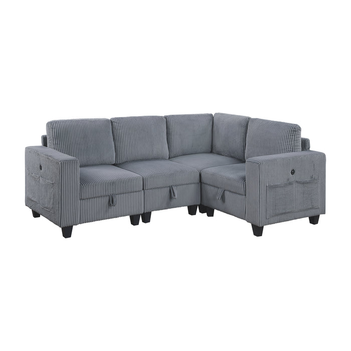 Walterboro - (4)4-Piece Sectional with Storage, Storage Pouches and Charging Ports