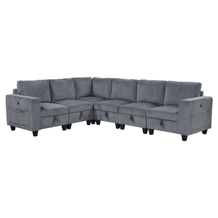 Walterboro - (6)6-Piece Sectional with Storage, Storage Pouches and Charging Ports