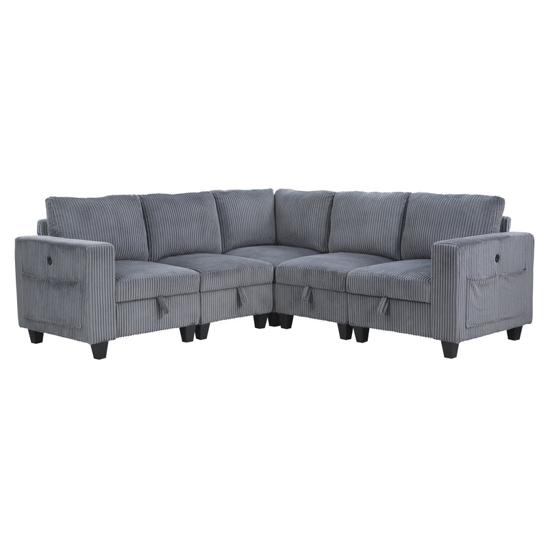 Walterboro - (5)5-Piece Sectional with Storage, Storage Pouches and Charging Ports