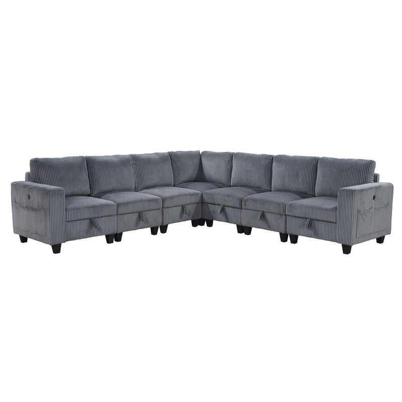 Walterboro - (7)7-Piece Sectional with Storage, Storage Pouches and Charging Ports