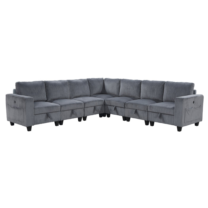 Walterboro - (7)7-Piece Sectional with Storage, Storage Pouches and Charging Ports