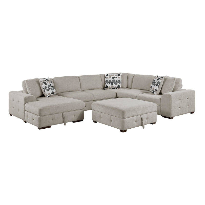 Raife - (5)5-Piece Sectional with Left Chaise and Storage Ottoman