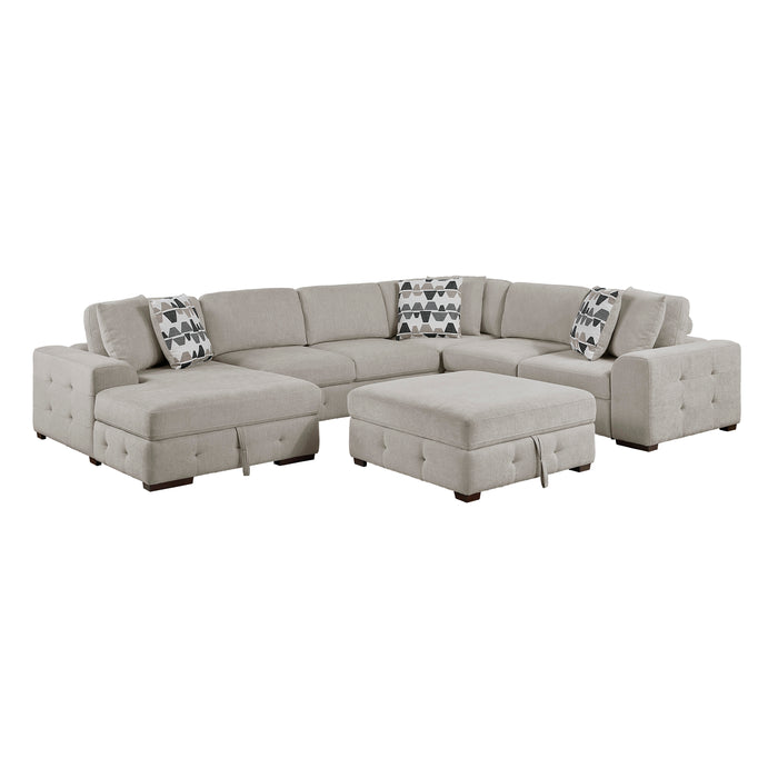 Raife - (5)5-Piece Sectional with Left Chaise and Storage Ottoman