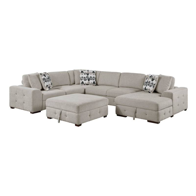 Raife - (5)5-Piece Sectional with Right Chaise and Storage Ottoman